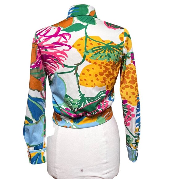 Vtg 70s Don Luis De España Cropped Blouse Bold Floral Size 8 Statement Piece - Picture 4 of 8